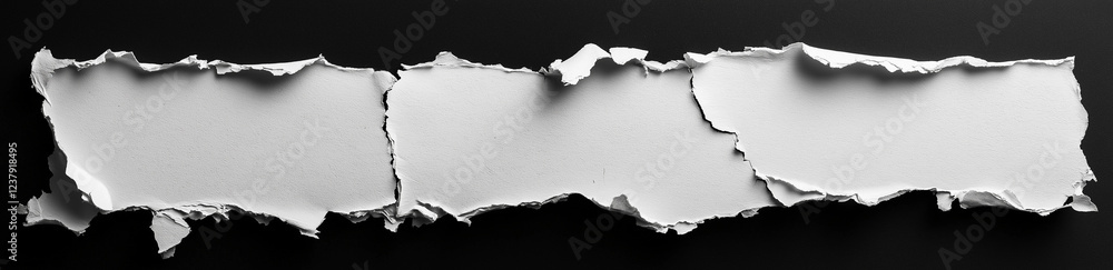 Poster white paper tear with empty space for text, isolated on a black background, panoramic banner. the to