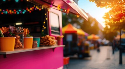Fototapeta premium Food truck delight vibrant street market culinary experience urban setting colorful atmosphere festive vibes