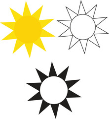 Three Unique Sun Designs in Black, White, and Yellow