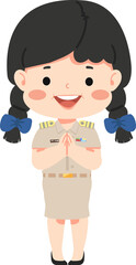 Thai woman teacher in uniform greeting