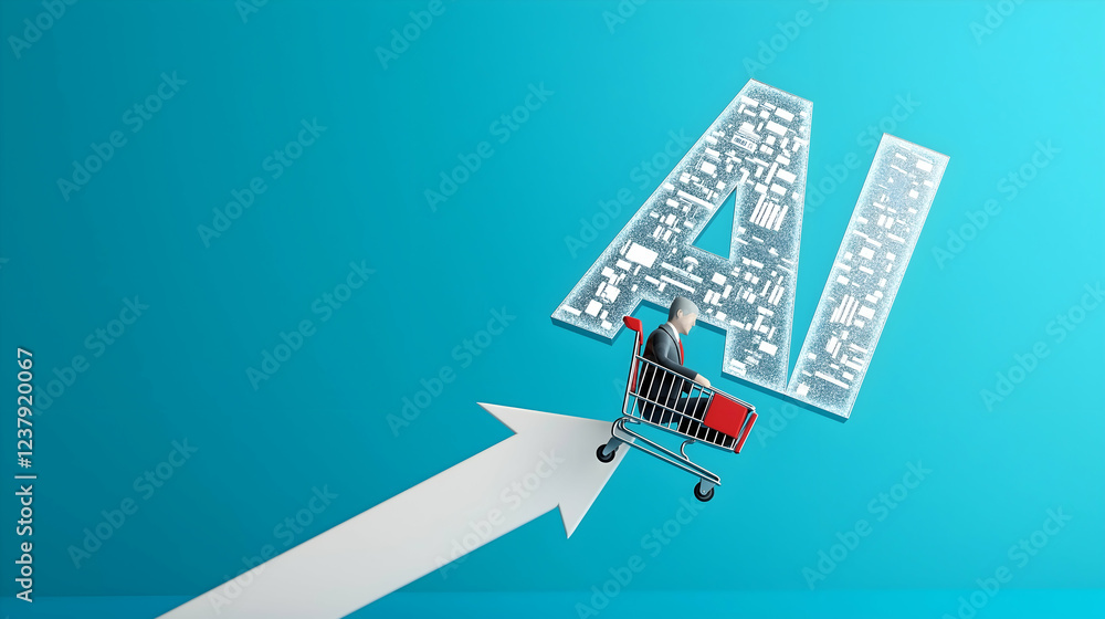 Aufkleber a shopping cart moves towards the letters 