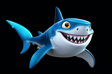 Obraz premium shark on a black background, shark on a blank black background, a shark, shark, cute shark, black background, copy space for add text, 3d rendering, 3d, vector, AI generative