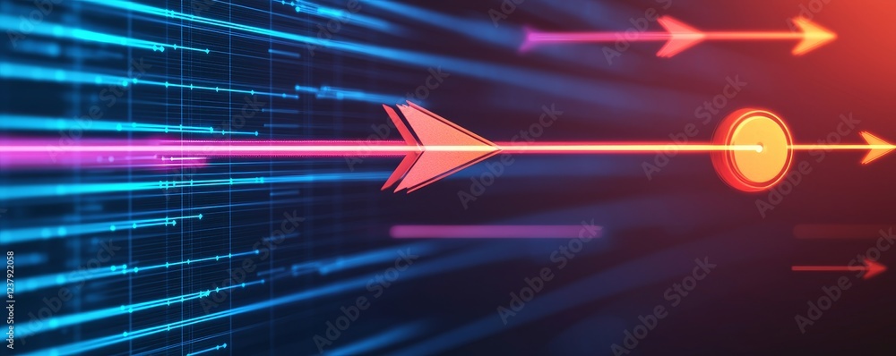 Poster strategy goal framework concept. abstract digital background with arrows and light trails.