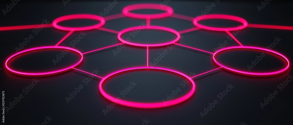 Poster strategy decision framework concept. futuristic network diagram with glowing pink circles and connec