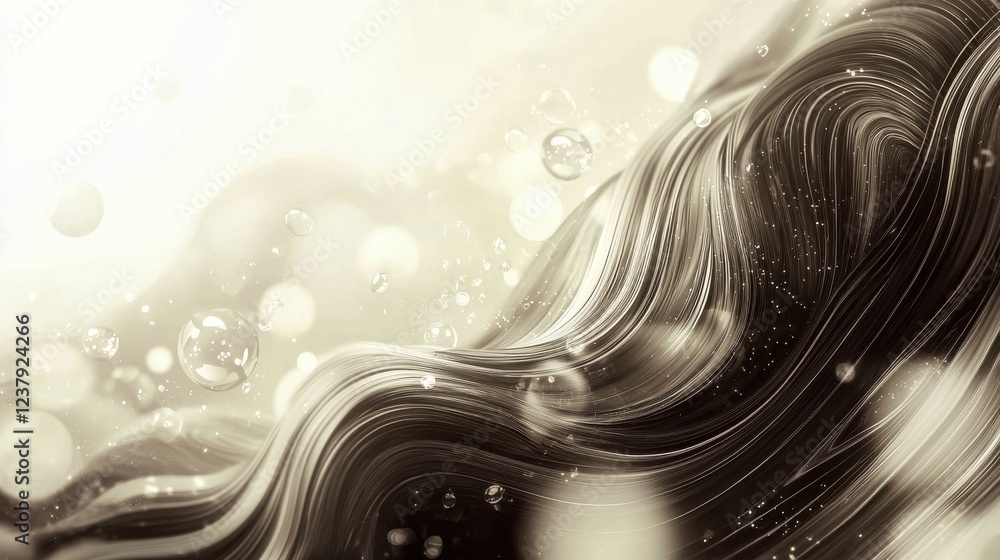 Poster abstract flowing waves with bubbles and soft lighting.