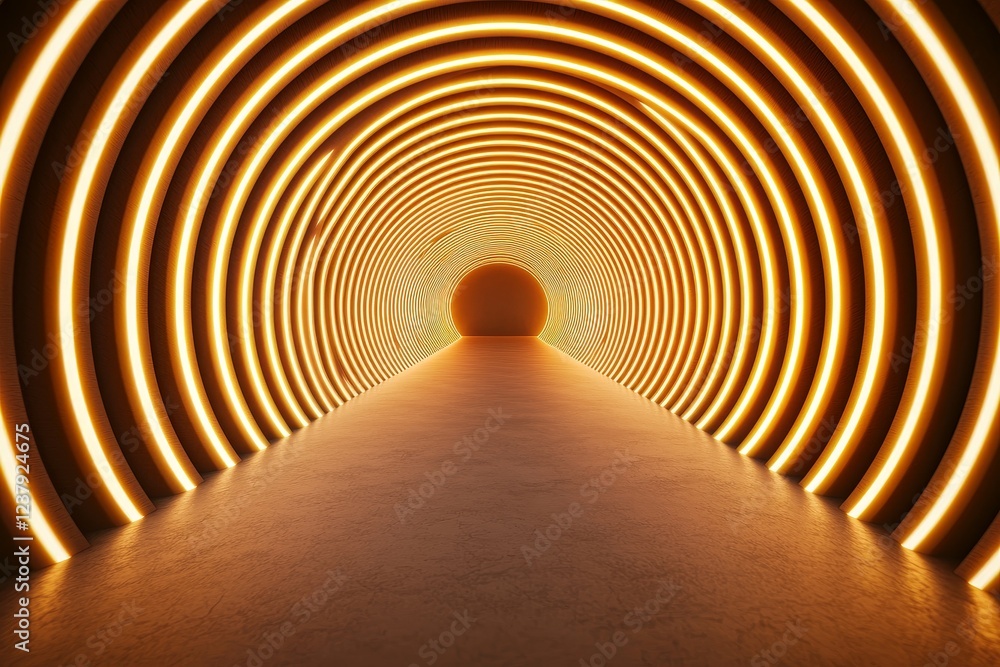 Poster patience calm strength focus concept. illuminated tunnel with concentric circles and a glowing orb a