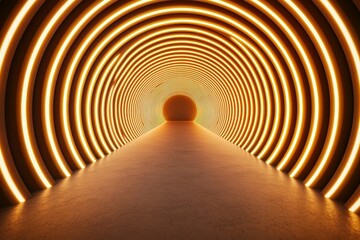 Naklejka premium Patience calm strength focus concept. Illuminated tunnel with concentric circles and a glowing orb at the end.