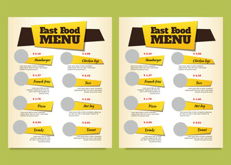 Fast food menu template for fast food restaurant or cafe. Vector sketch price list for hot dog and fries combo, pizza or cheeseburger and hamburger sandwich. Restaurant menu