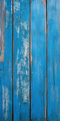 Naklejka premium Weathered blue wooden planks with peeling paint create a rustic texture background