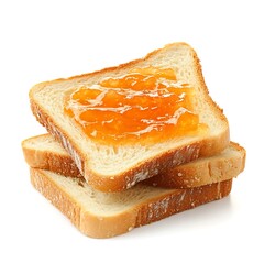 Delicious Toast Sliced Bread with Orange Jam on White Background