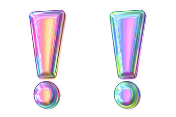3d glass holographic symbols render icon set. Percent sign, question mark, exclamation point, plus and minus with blue pink hologram gradient texture. Isolated glossy design elements. 3D Illustration