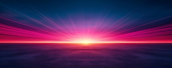 Anticipation vision opportunity concept. Vibrant sunset with rays of light spreading across a dark horizon.