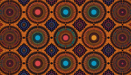 Vibrant, intricate pattern with concentric circles, perfect for textiles or wallpaper.