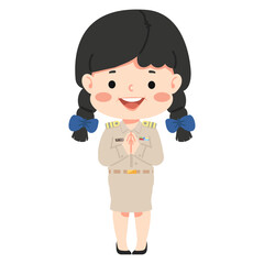 Thai female teacher in uniform greeting