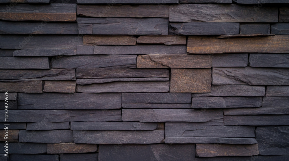 Poster textured stone wall with dark slate tiles, creating modern and elegant appearance. rich tones and la