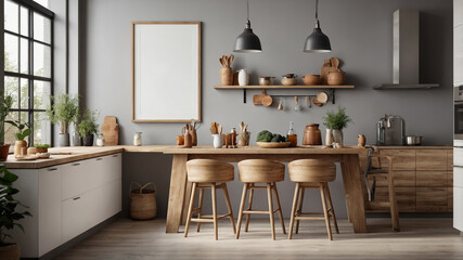 Modern kitchen with wooden accents and minimalist decor in a spacious urban home during daylight hours