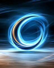 A glowing blue orb with swirling light effects against a dark background, evoking a sense of energy and mystery.