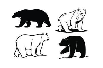 Bear silhouettes, bear in various poses, standing, walking, sitting, perfect for wildlife, nature designs