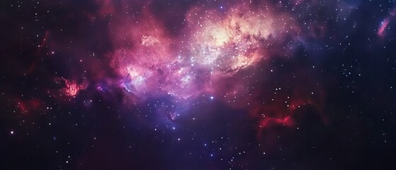 Obraz premium Vast colorful nebula with glowing planets and distant galaxies illuminating the depths of outer space