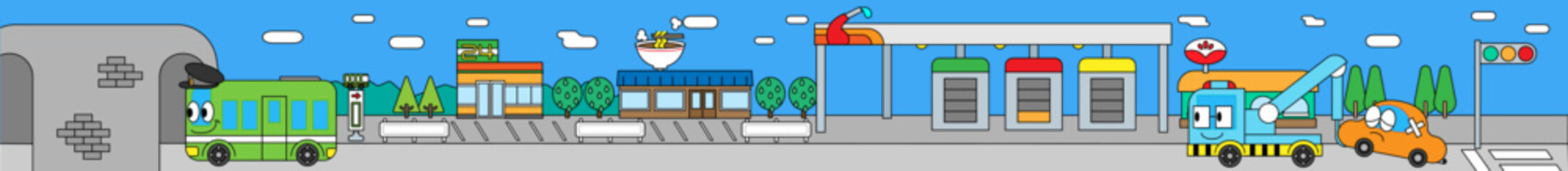 郊外の街並みのイラスト