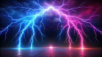 Obraz premium Dramatic Night Sky with Dual Lightning Strikes and Ground Reflection