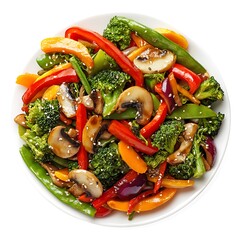 Fresh Vegetable Stir Fry on White Background for Creative Culinary Presentations