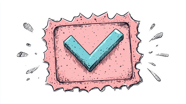 Checkmark symbol in pink badge, representing approval and security. This illustration conveys trust and reliability in online services