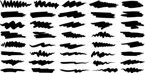 Red marker underline brush stroke set. Marker red pen highlights squiggle stroke. Vector swoosh brush handwritten underline set for accent, pencil emphasis element. Vector illustration