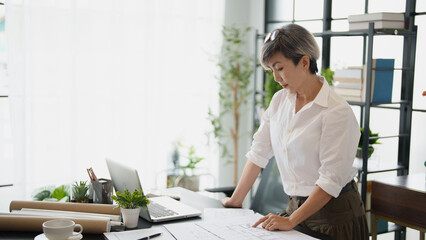 Senior business asian woman mature working in office