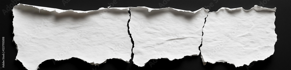 Poster white paper tear with empty space for text, isolated on a black background, panoramic banner. the to