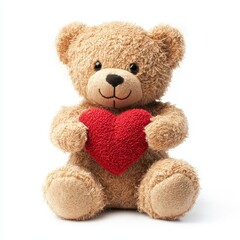 Fototapeta premium A teddy bear holding a small red heart, isolated on white background for Saint Valentines Day