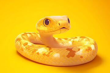 Fototapeta premium snake on a yellow background, snake on a blank yellow background, a snake, snake, cute snake, yellow background, copy space for add text, 3d rendering, 3d, vector, AI generative
