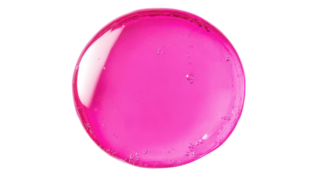 Big round pink gel drop with bubbles on transparent background