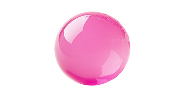 Bright pink sphere floating on transparent background