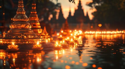 Obraz premium Celebrating light festival traditional temple photography evening close-up cultural significance