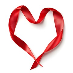 Red Ribbon Heart Shape Isolated on White Background