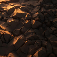 Fototapeta premium Close-up of dry, cracked earth under strong, warm lighting, creating a textured, arid landscape.