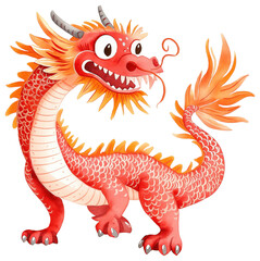 Naklejka premium Illustration of a colorful dragon with vibrant features isolated on transparent background.