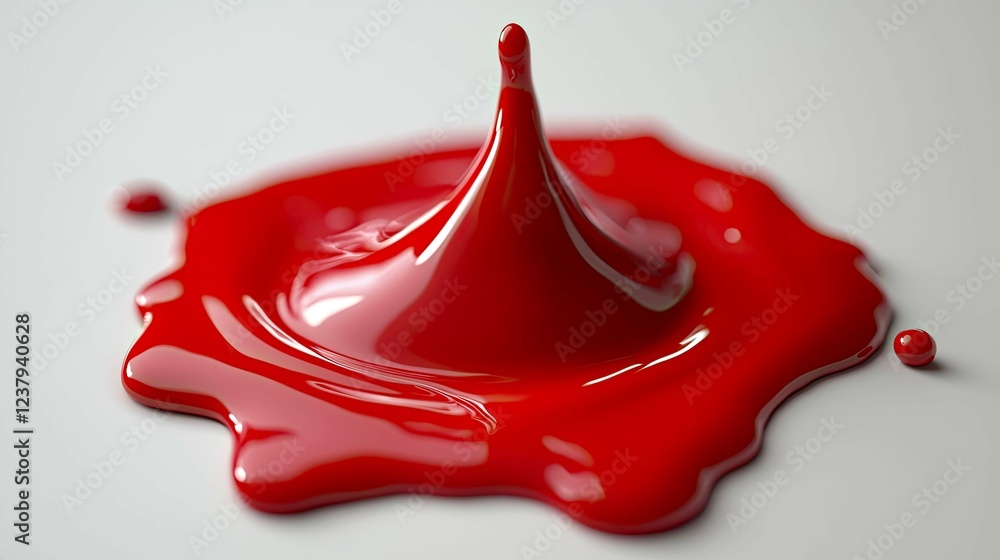 Poster crimson liquid drop: a study in fluid dynamics and surface tension. abstract red paint splash macro 