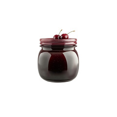 Realistic detailed photo of a jar with cherry jam. Isolated on a white background