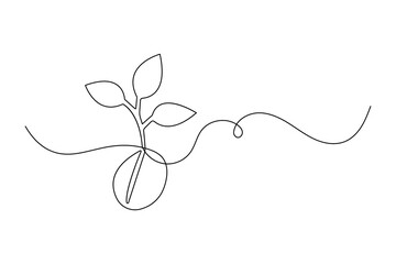 Continuous one line seed with plane with black and white vector icon
