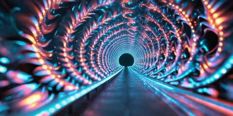 A glowing tunnel made of spiral fractals
