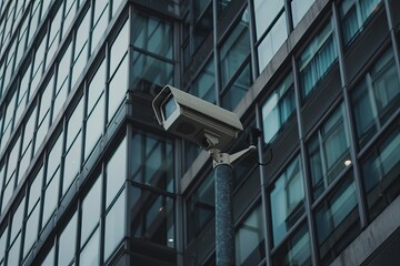 Security camera capturing footage of a contemporary office building, ensuring safety and surveillance