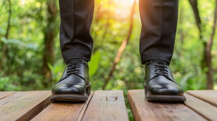 13. A confident leader standing on a bridge, symbolizing the connection between past experiences and future leadership opportunities