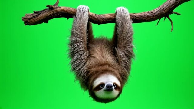 Sloth hanging branch green screen studio