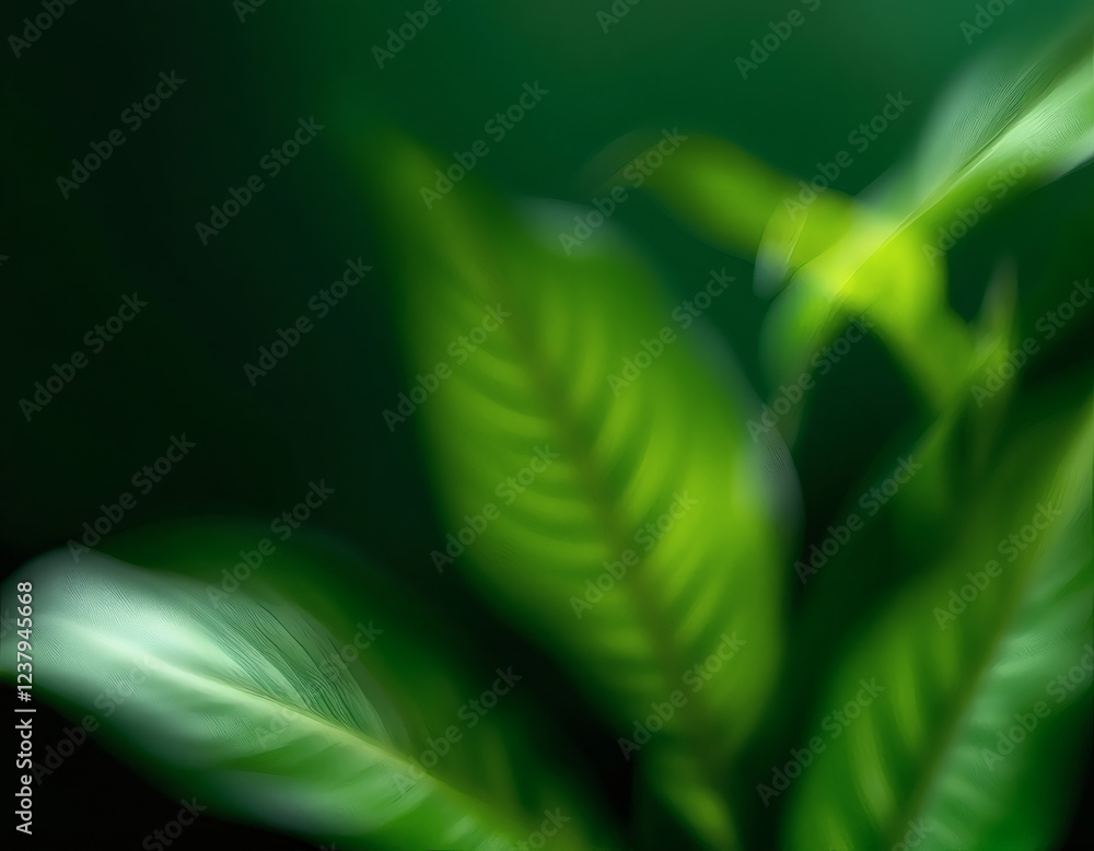 Poster ai image a blurred image of green leaves with a dark background creates an atmospheric and serene fe