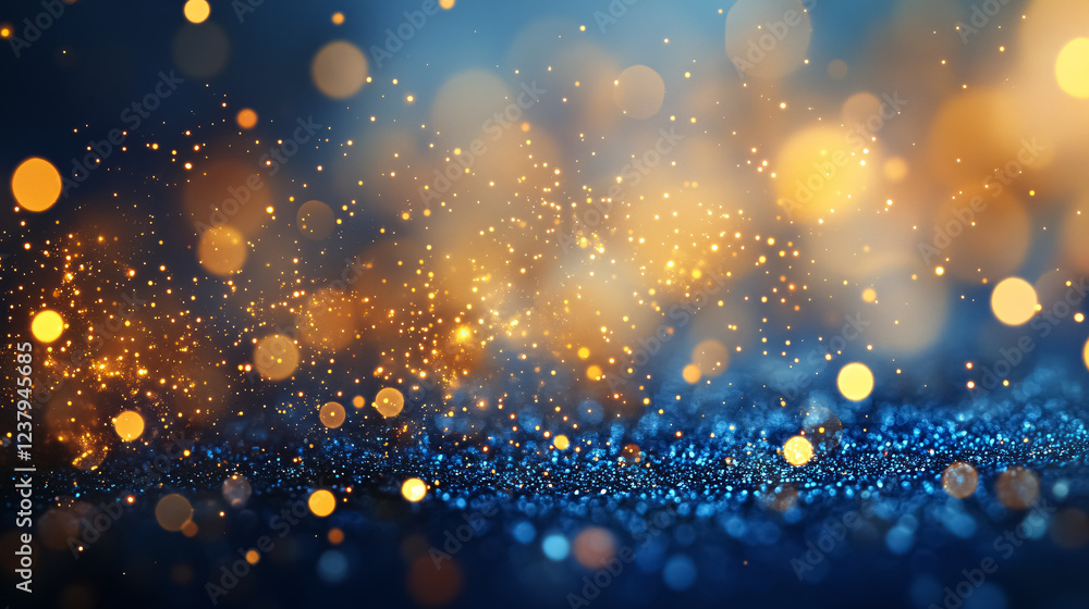 Poster a blue and gold abstract background with bokeh effects for new year�s eve, created using ai.