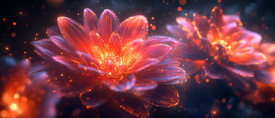 Glowing Bouquet of Flowers Floating in Space