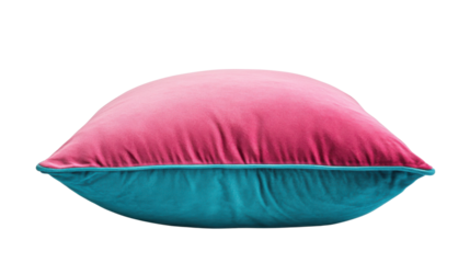 Soft pink and teal velvet cushion isolated on transparent background