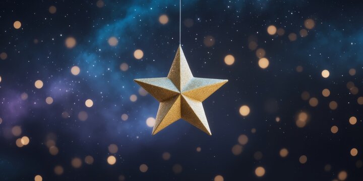 Golden star on a starry night background